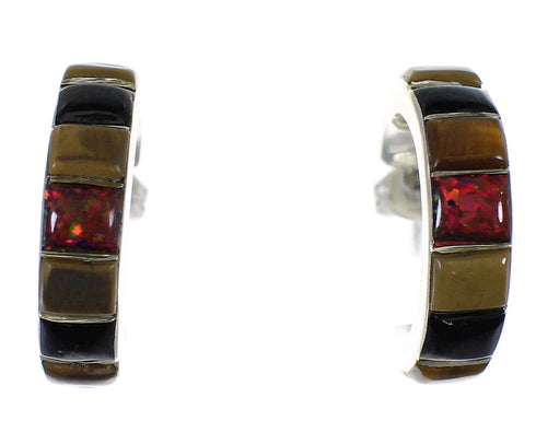 Genuine Sterling Silver Multicolor Southwest Post Hoop Earrings RX65633